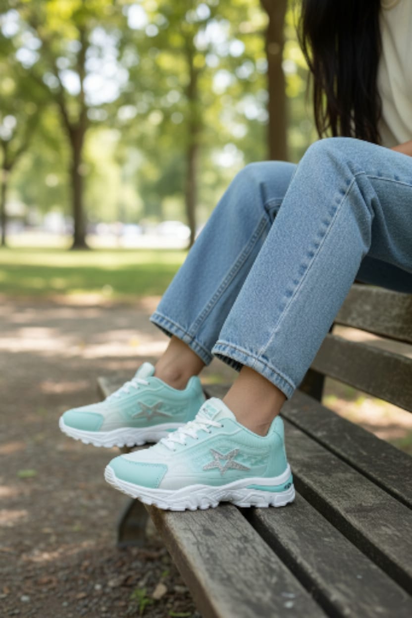 Green sports shoes for women