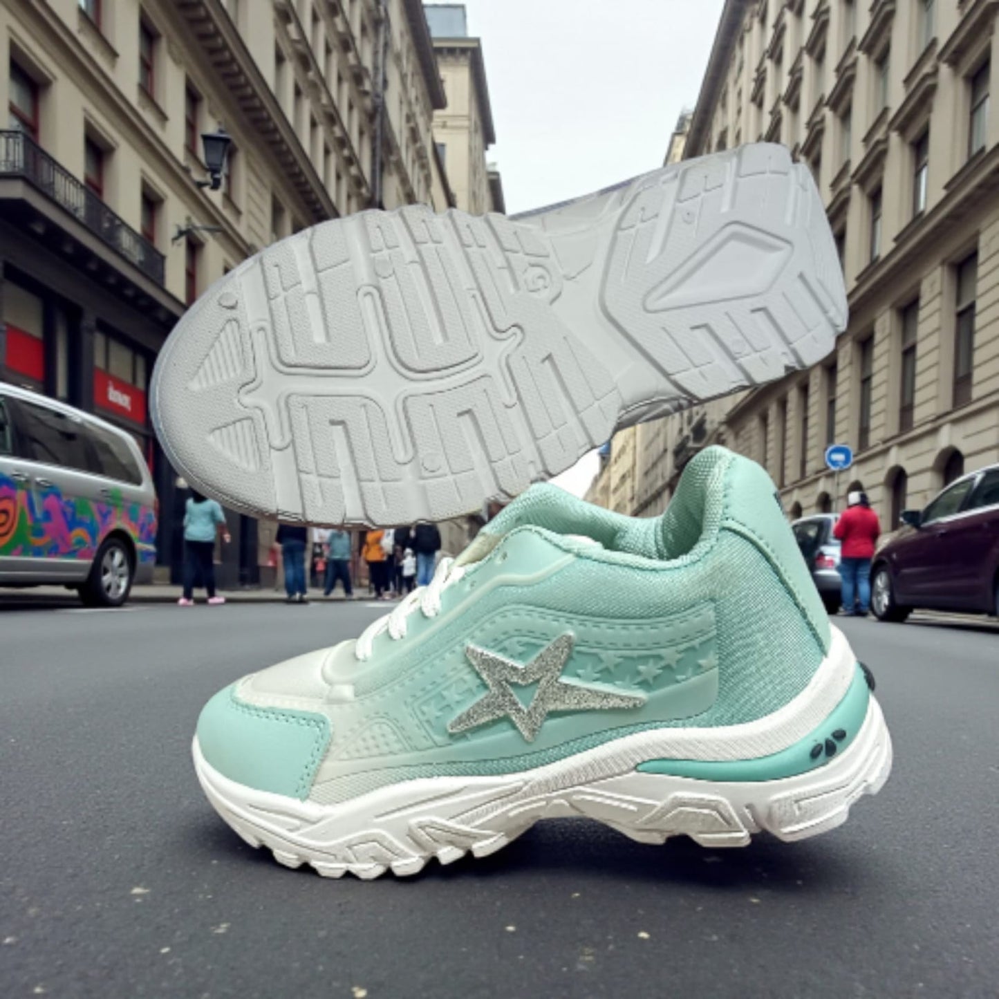 Green sports shoes for women