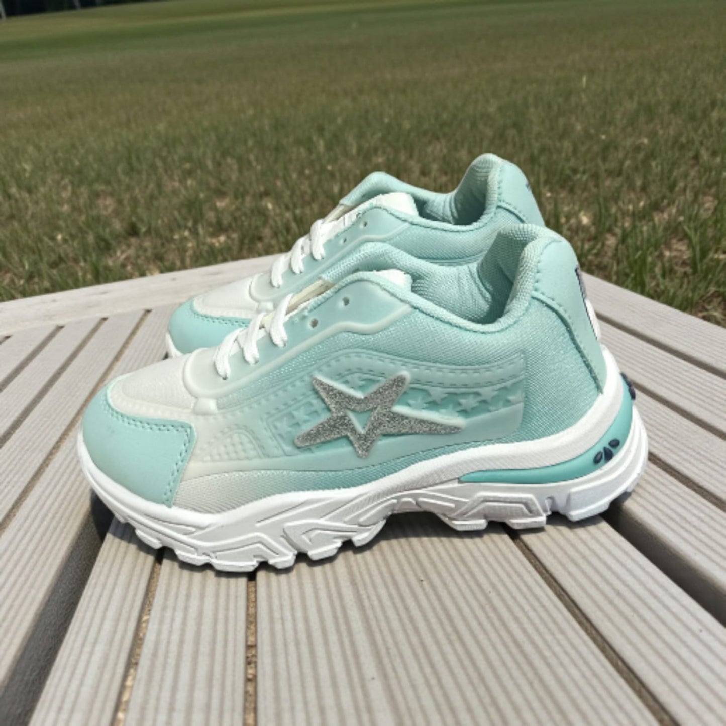 Green sports shoes for women